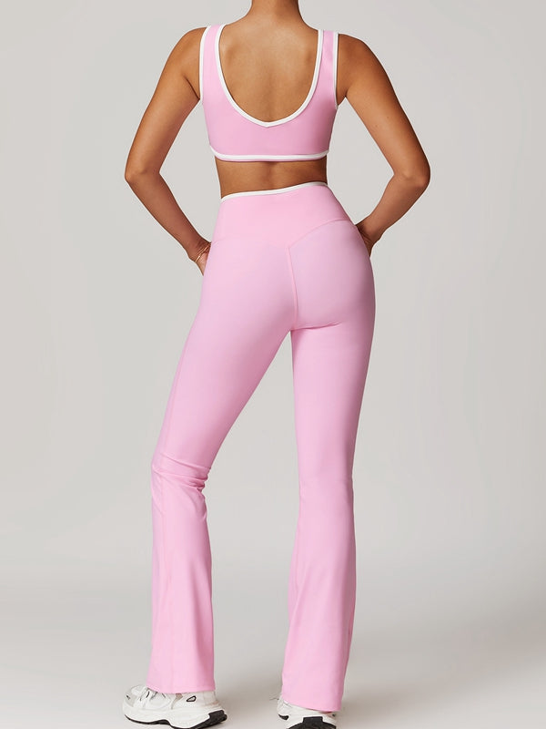 LiviaGym Female Contrast Color Deep V Collar Backless Flare Tracksuit