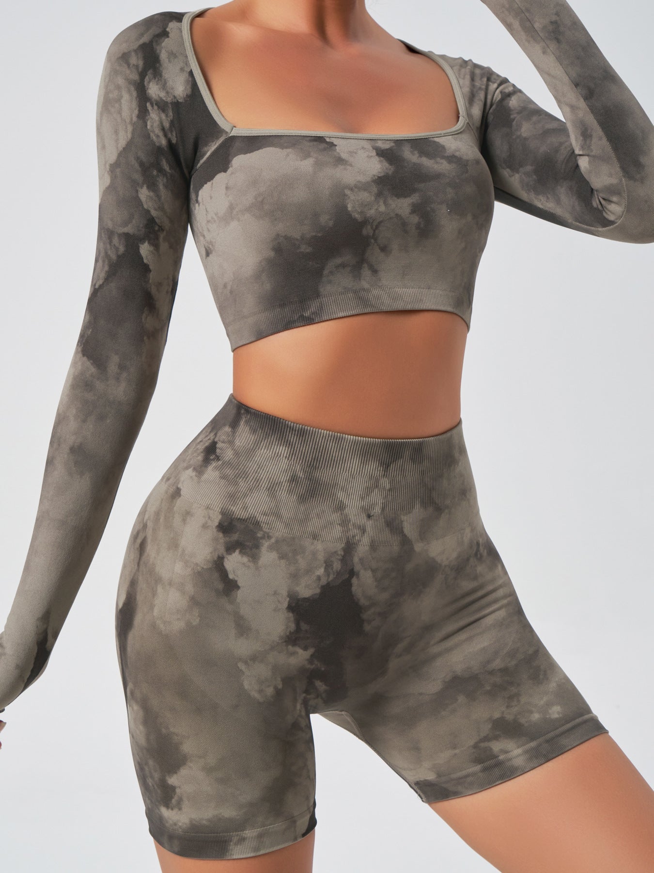 LiviaGym Female Unique Hot Tie-dye Seamless Elastic Tight Short Tracksuit