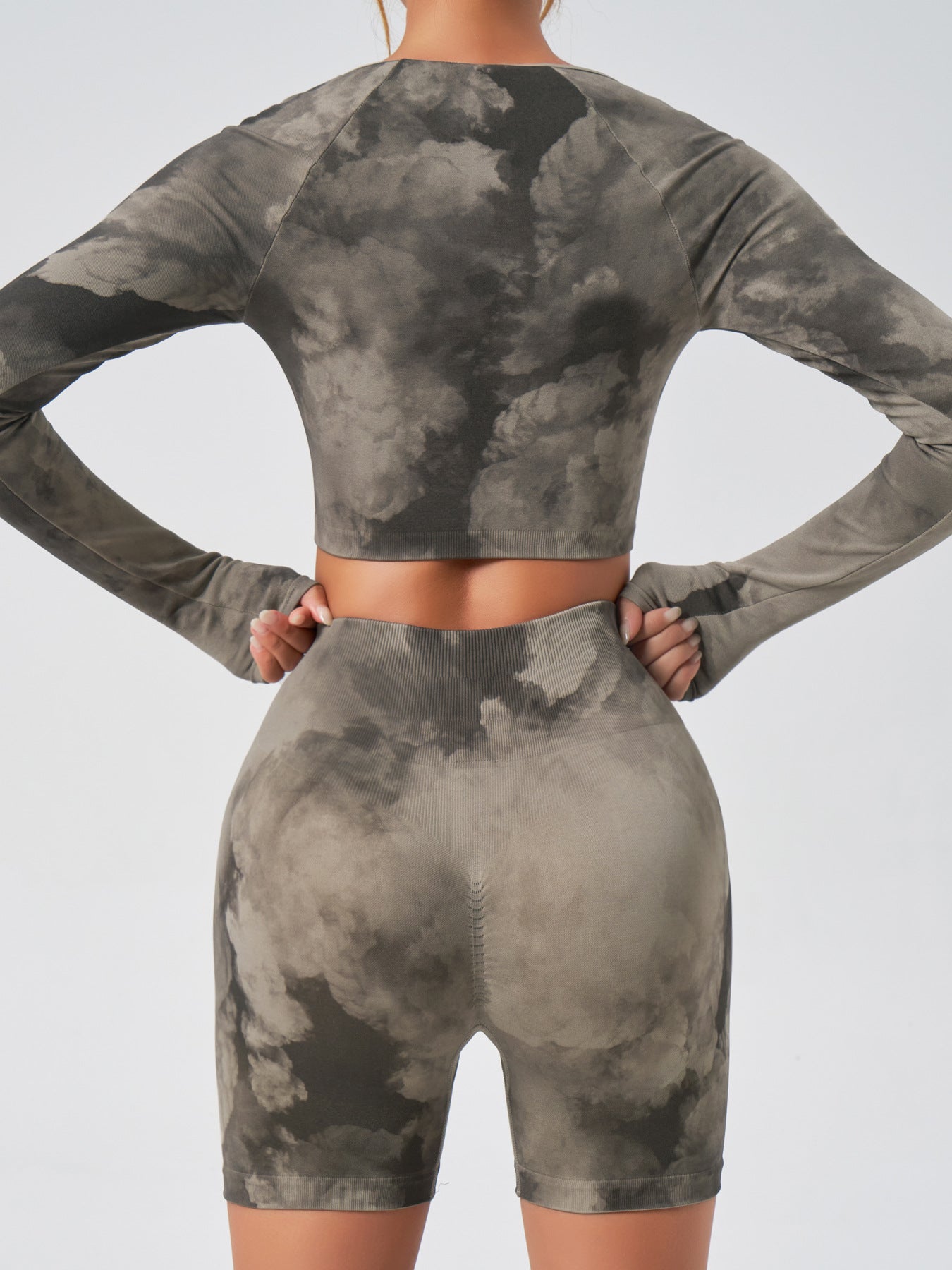 LiviaGym Female Unique Hot Tie-dye Seamless Elastic Tight Short Tracksuit