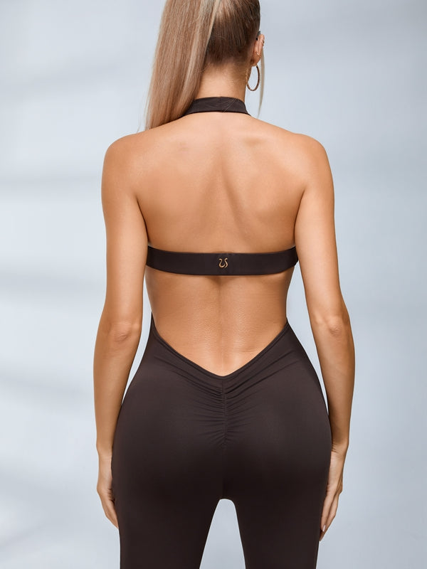 LiviaGym Female Backless Halter Deep V Back Jumpsuit