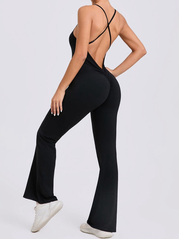 LiviaGym Female Cross Back Flare Booty Jumpsuit