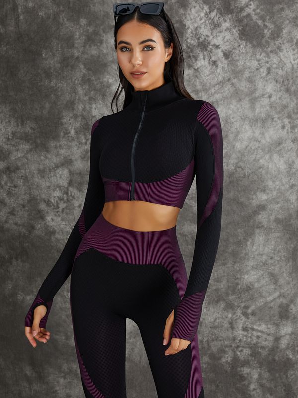 LiviaGym Female 3 Pieces Long Sleeve Zippers Fitness Suit
