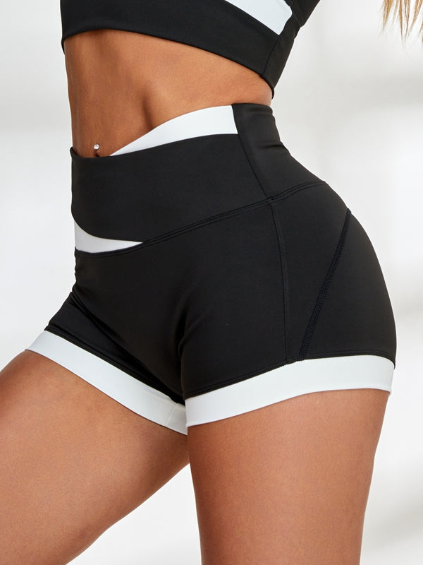 LiviaGym Female Contrast Color Hip-lift Spandex Gym Booty Shorts