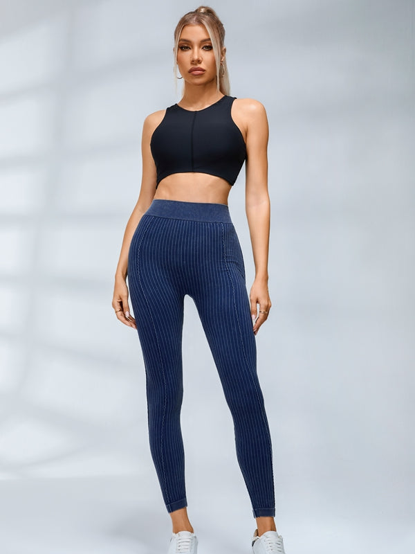 LiviaGym Female V-shaped Waist Ribbed High-waisted Hip-lift Scrunch Bum Leggings