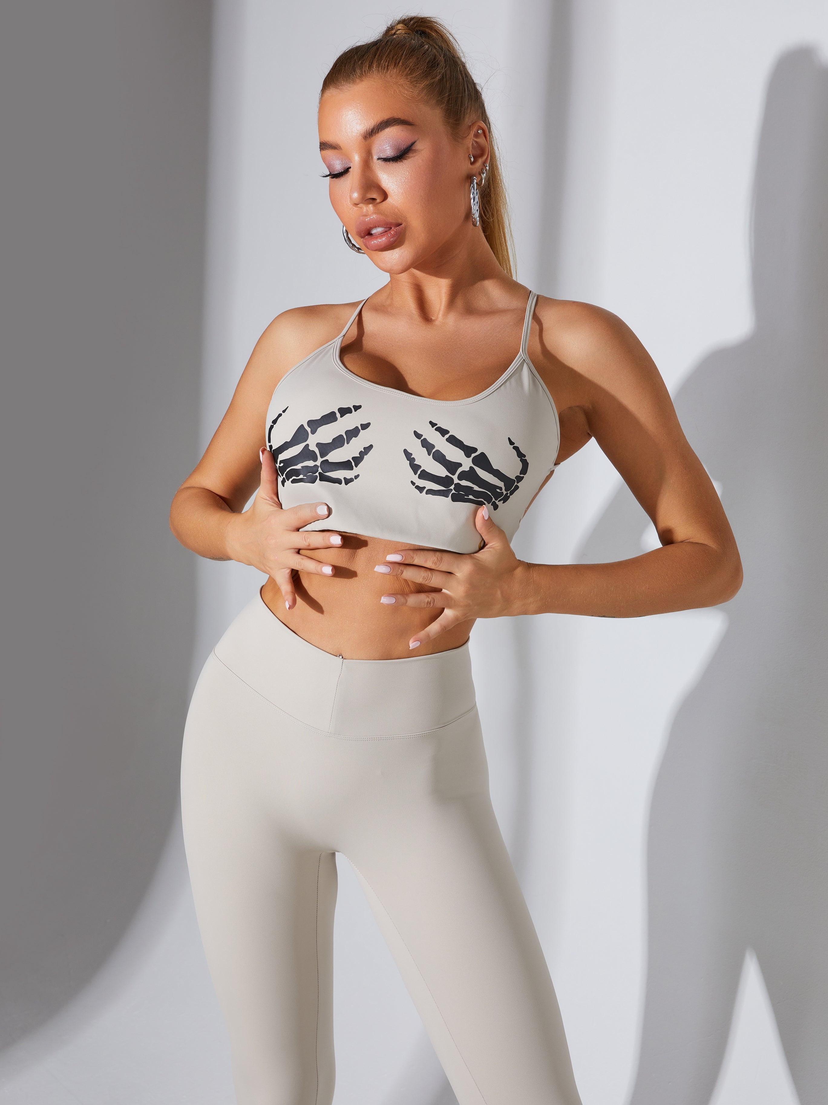 LiviaGym Female "Hand Bones" Print Cross Back Scrunch Bum Tracksuit