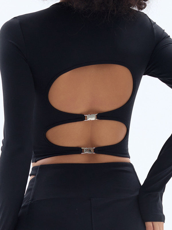 LiviaGym Female Sexy with Chest Pads Hollow Out Thumbholes Long Sleeves