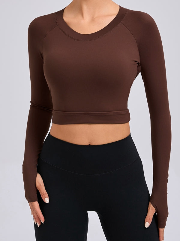LiviaGym Female Sexy Cutout U Collar Thumbhole Long Sleeves