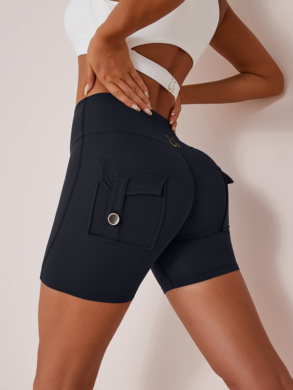LiviaGym Female Elastic Hip Lifting Spandex Gym Cargo Booty Shorts