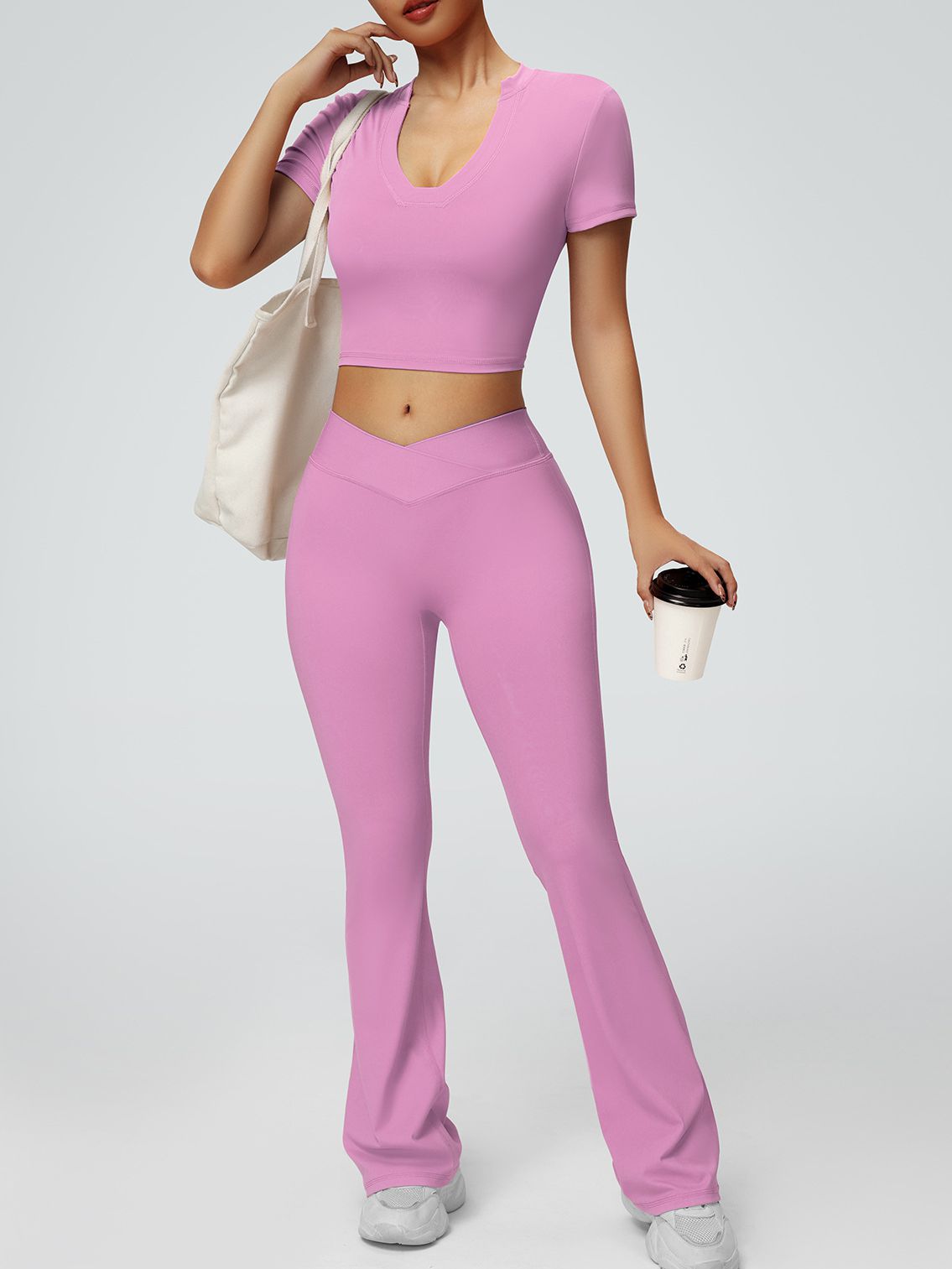 LiviaGym Female Solid Color V-shaped Waist Flare Elastic Tight Tracksuit