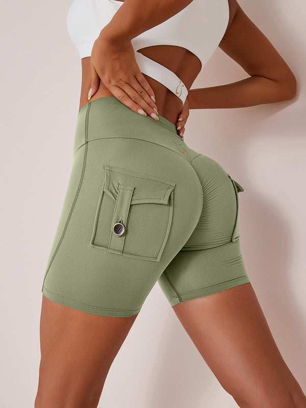 LiviaGym Female Elastic Hip Lifting Spandex Gym Cargo Booty Shorts