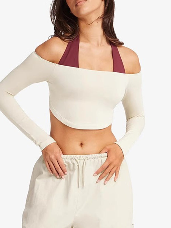 LiviaGym Female Sexy Solid Color Backless Elastic Tight Long Sleeves