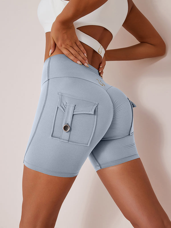 LiviaGym Female Elastic Hip Lifting Spandex Gym Cargo Booty Shorts