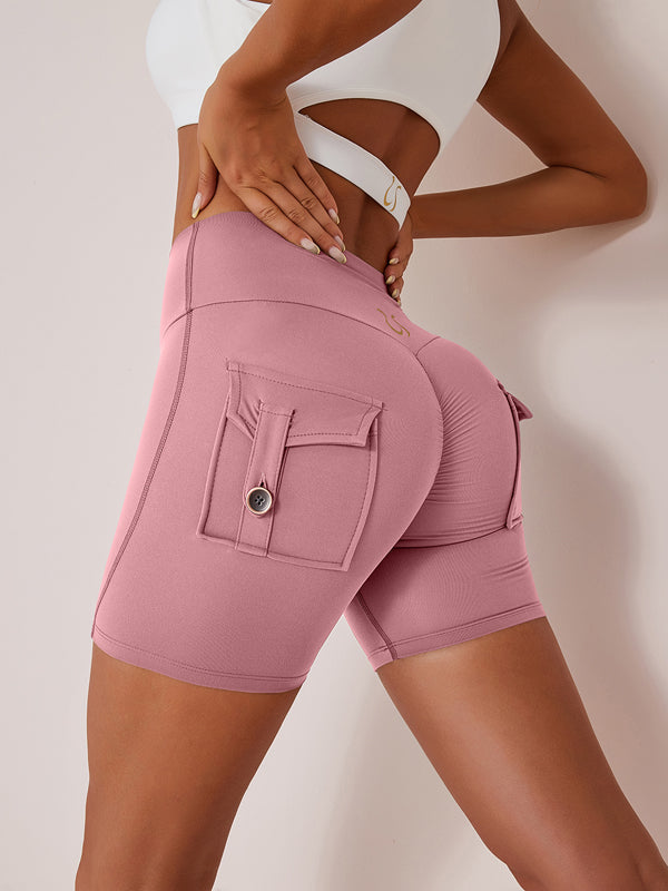 LiviaGym Female Elastic Hip Lifting Spandex Gym Cargo Booty Shorts