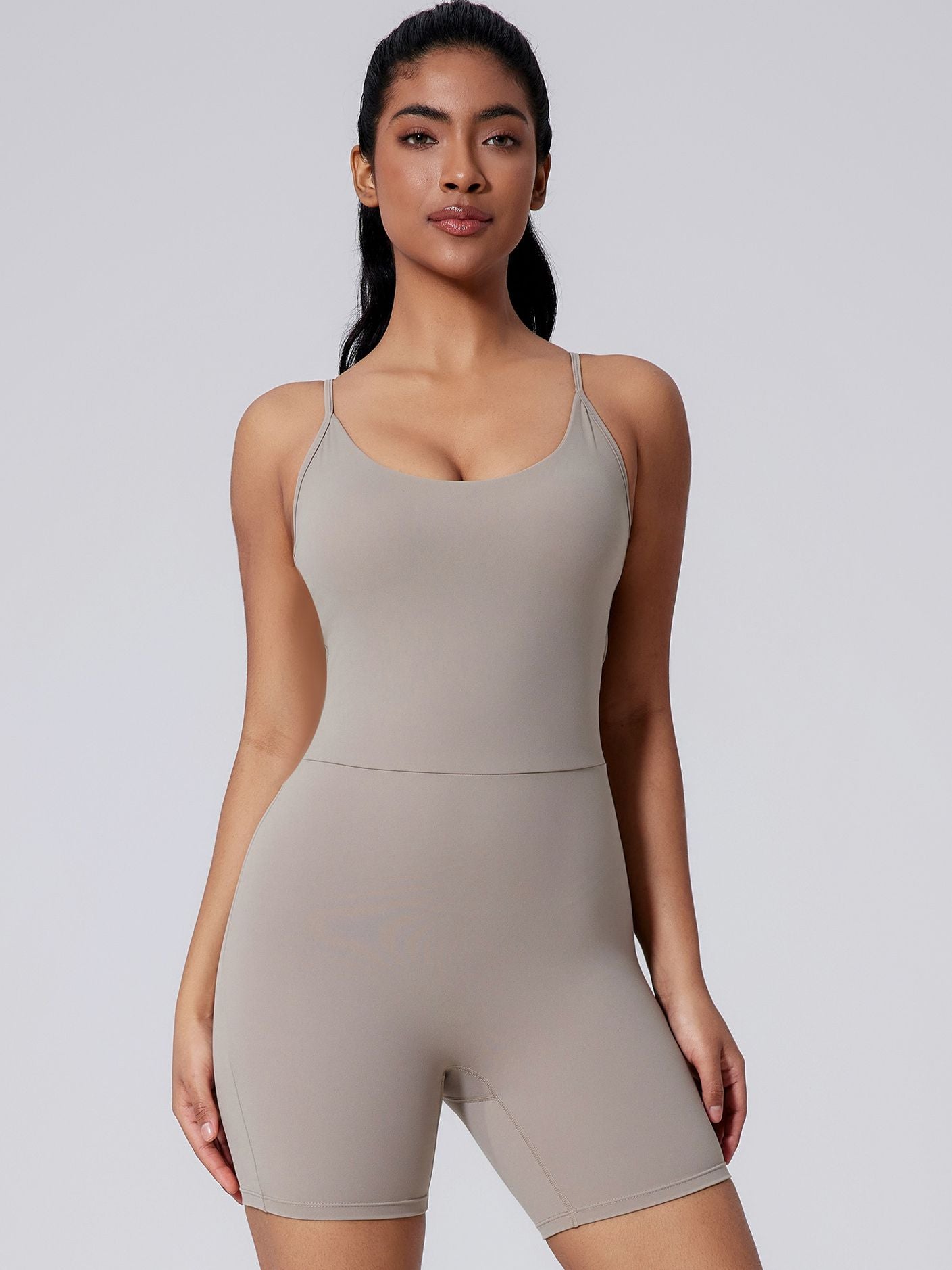 LiviaGym Female Backless Solid Color Elastic Tight Romper