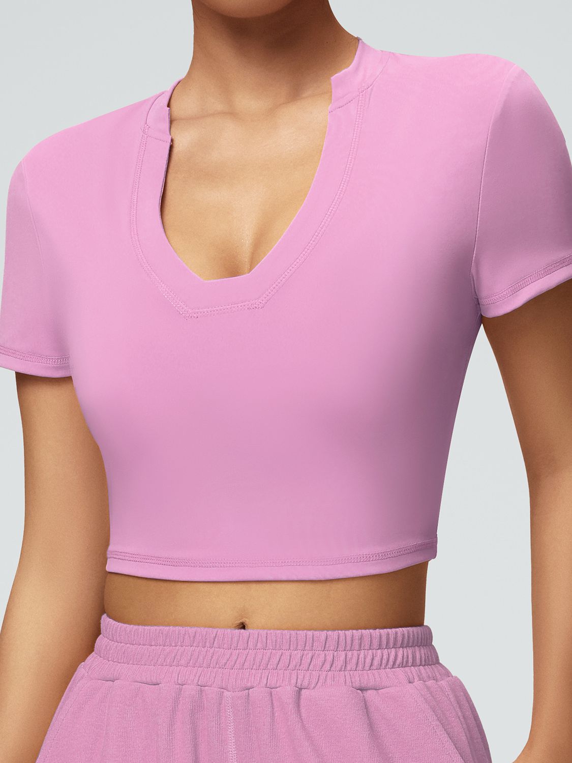 LiviaGym Female Solid Color V-neck Quick Dry Elastic Tight Short Sleeves