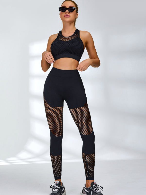 LiviaGym Female Shockproof Net Splicing Scrunch Bum Tracksuits