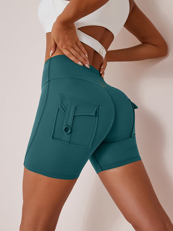 LiviaGym Female Elastic Hip Lifting Spandex Gym Cargo Booty Shorts
