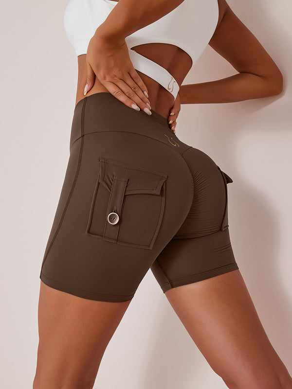 LiviaGym Female Elastic Hip Lifting Spandex Gym Cargo Booty Shorts