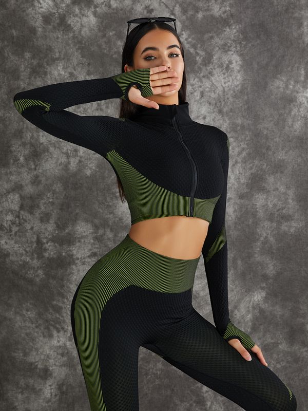 LiviaGym Female 3 Pieces Long Sleeve Zippers Fitness Suit