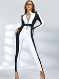 LiviaGym Female "SciFi Heroine" Contrast Color PU Half Zipper Ski Jumpsuit