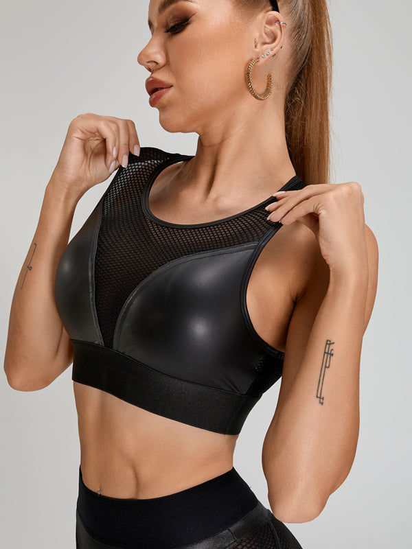LiviaGym Female PU Fishnet Breathable Sports Bras