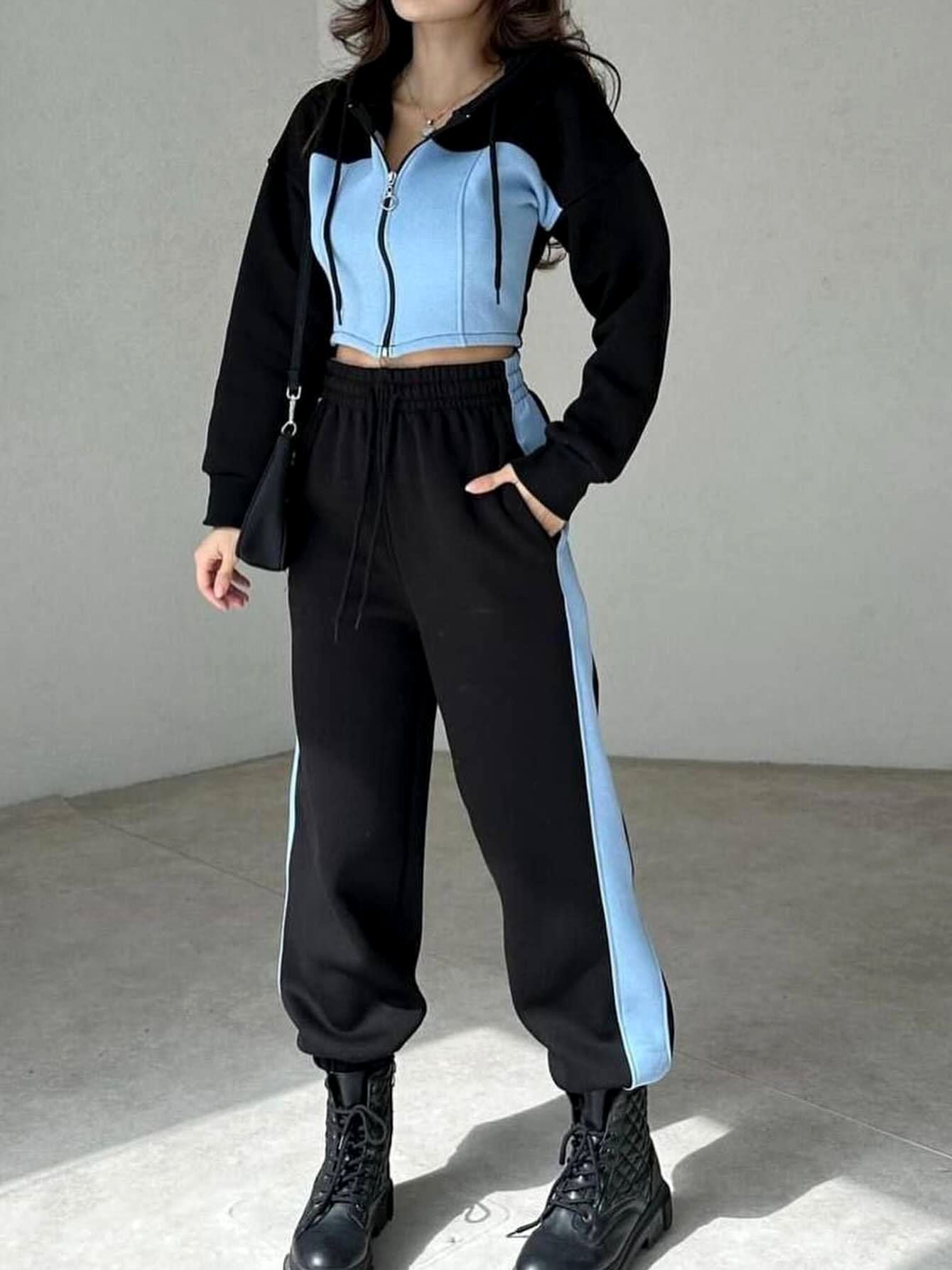 LiviaGym Female Contrast Color Pocket Casual Tracksuit