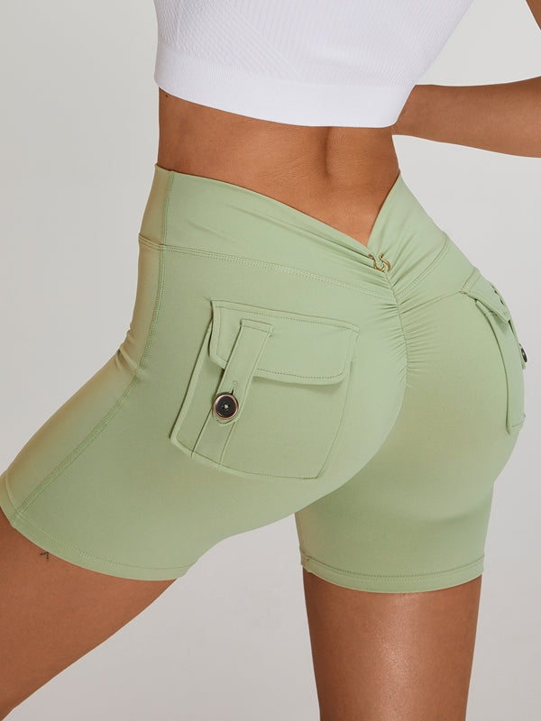 LiviaGym Female Deep V Back Pocket Scrunch Bum Booty Shorts
