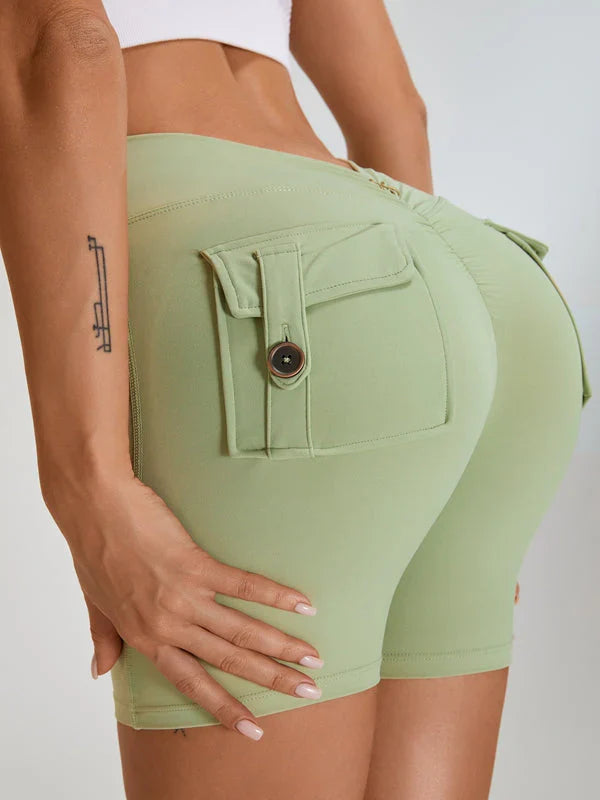 LiviaGym Female Deep V Back Pocket Scrunch Bum Booty Shorts