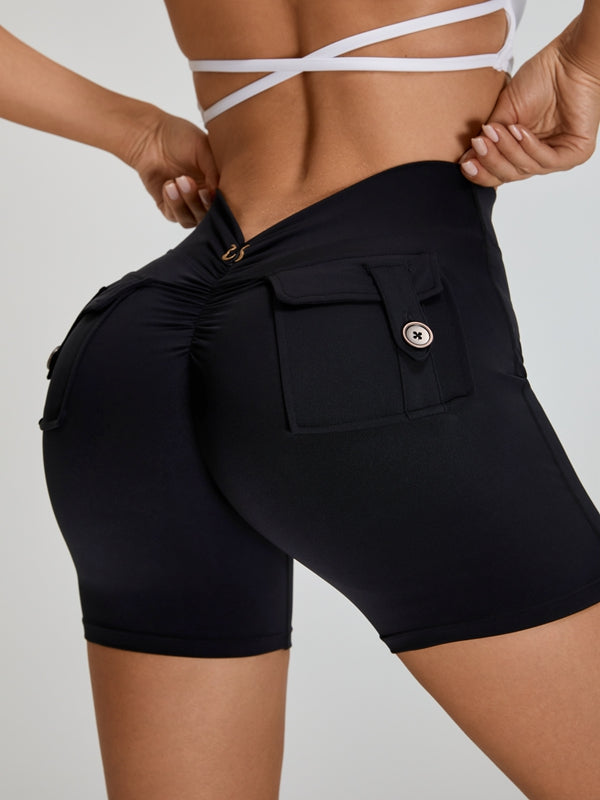 LiviaGym Female Deep V Back Pocket Scrunch Bum Booty Shorts