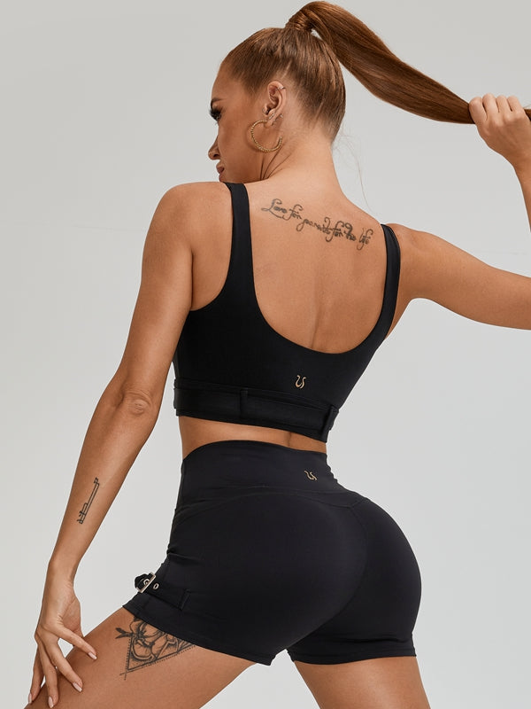 LiviaGym Female Button V-shape Waist Cargo Style Shorts