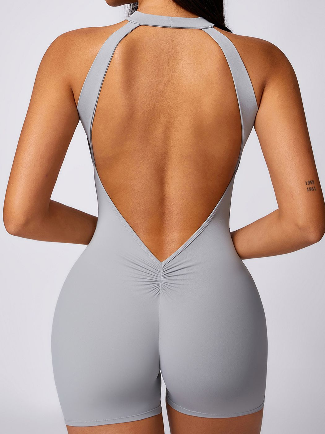 LiviaGym Female Backless Hollow Out V-shaped Waist Scrunch Bum Romper