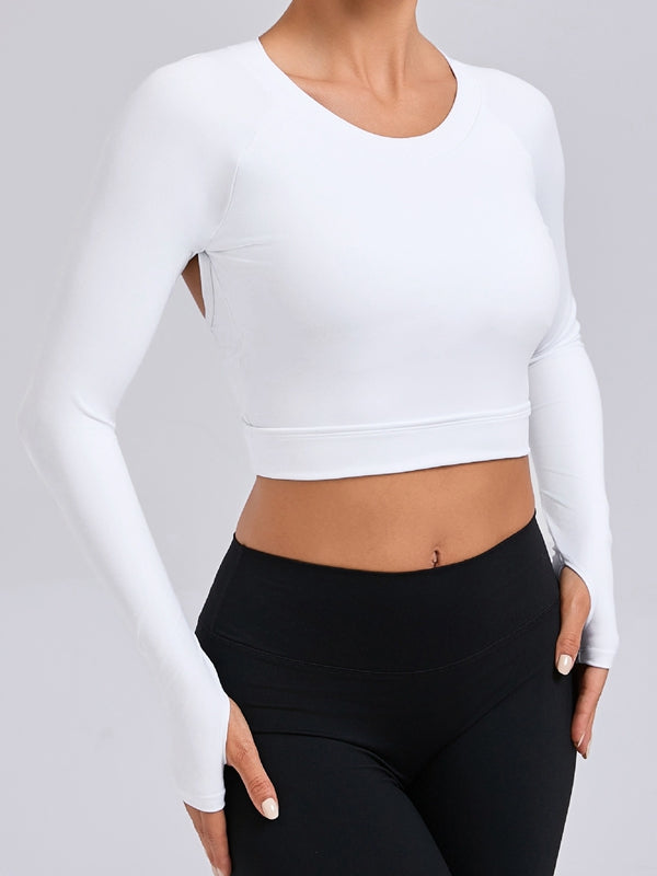 LiviaGym Female Sexy Cutout U Collar Thumbhole Long Sleeves