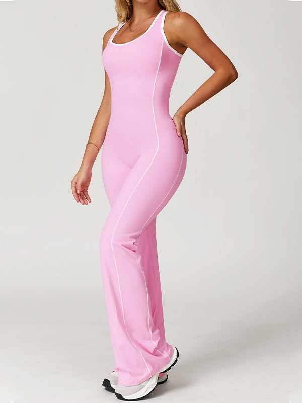 LiviaGym Female Backless Stripes Flare Jumpsuit