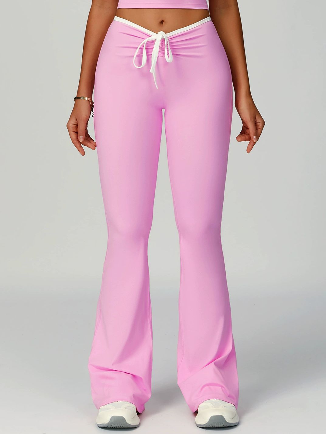 LiviaGym Female Contrast Color Lace-up V-shaped Waist Folds Tracksuit