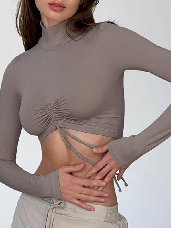 LiviaGym Female Push-up Cropped Drawstring Long Sleeves