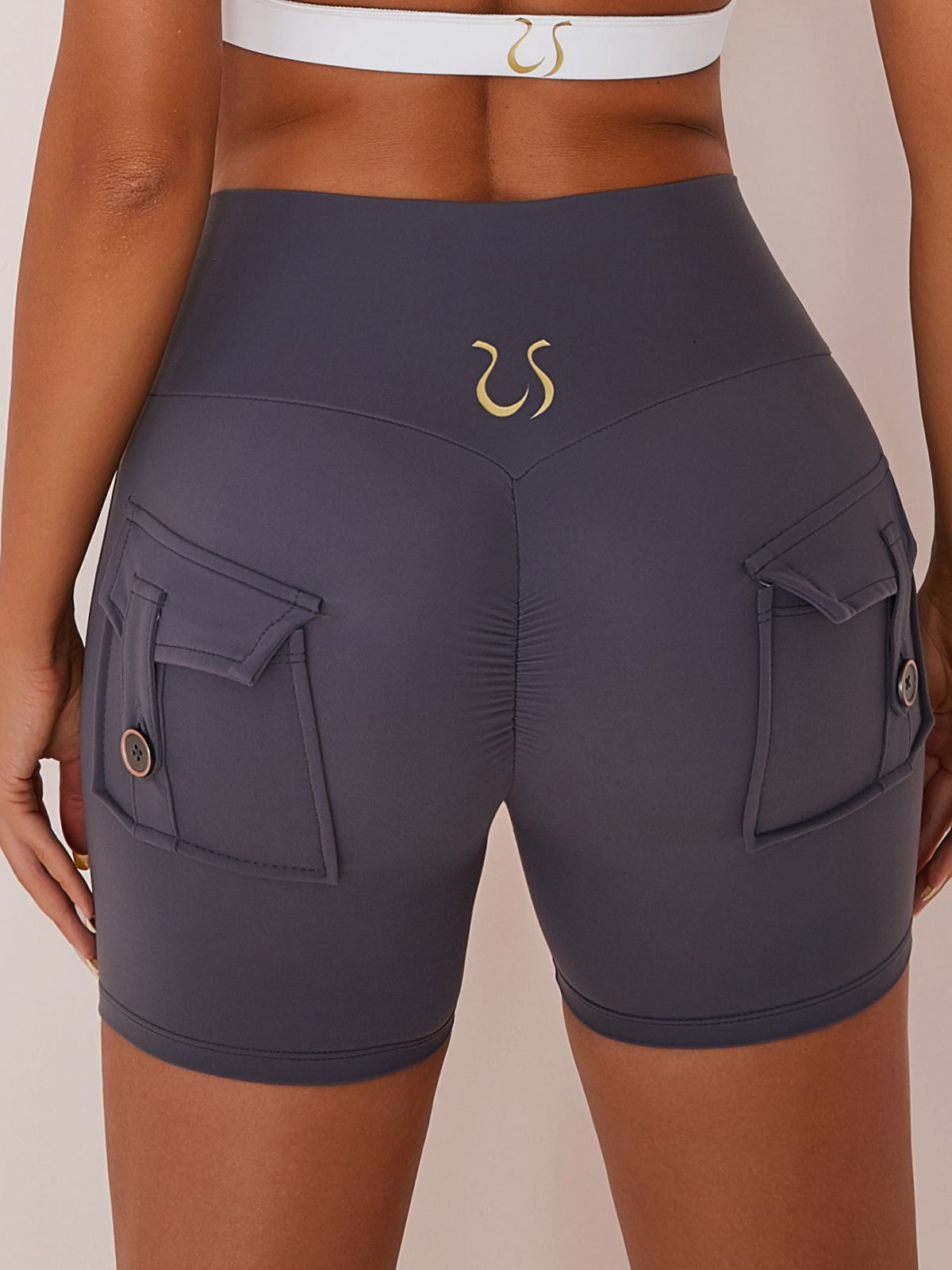 LiviaGym Female Elastic Hip Lifting Spandex Gym Cargo Booty Shorts