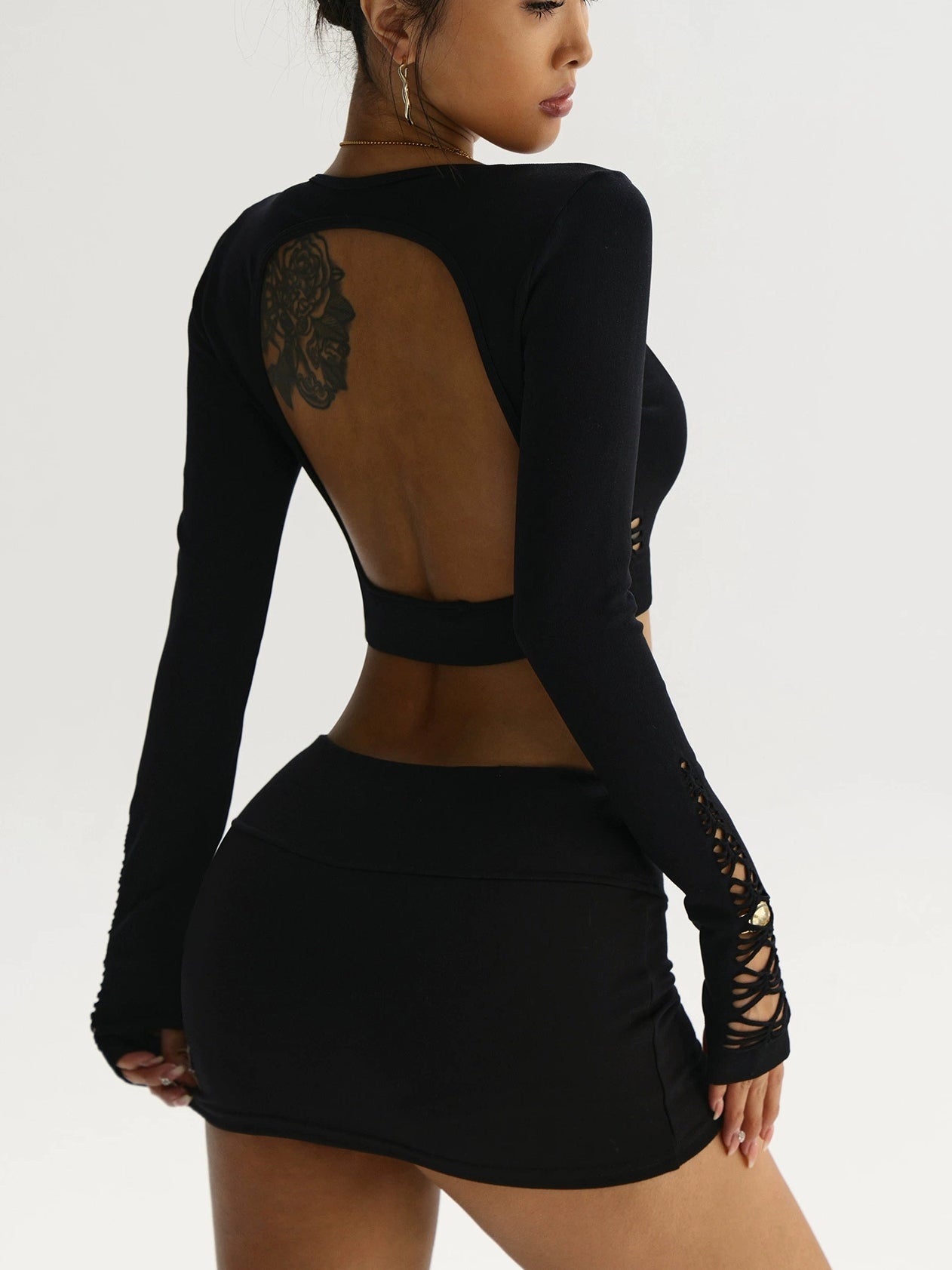 LiviaGym Female Sexy Hollow Out Long Sleeves