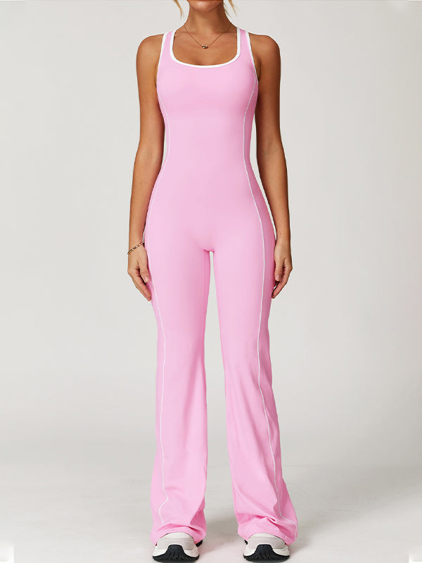 LiviaGym Female Backless Stripes Flare Jumpsuit