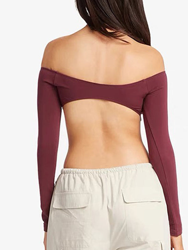 LiviaGym Female Sexy Solid Color Backless Elastic Tight Long Sleeves