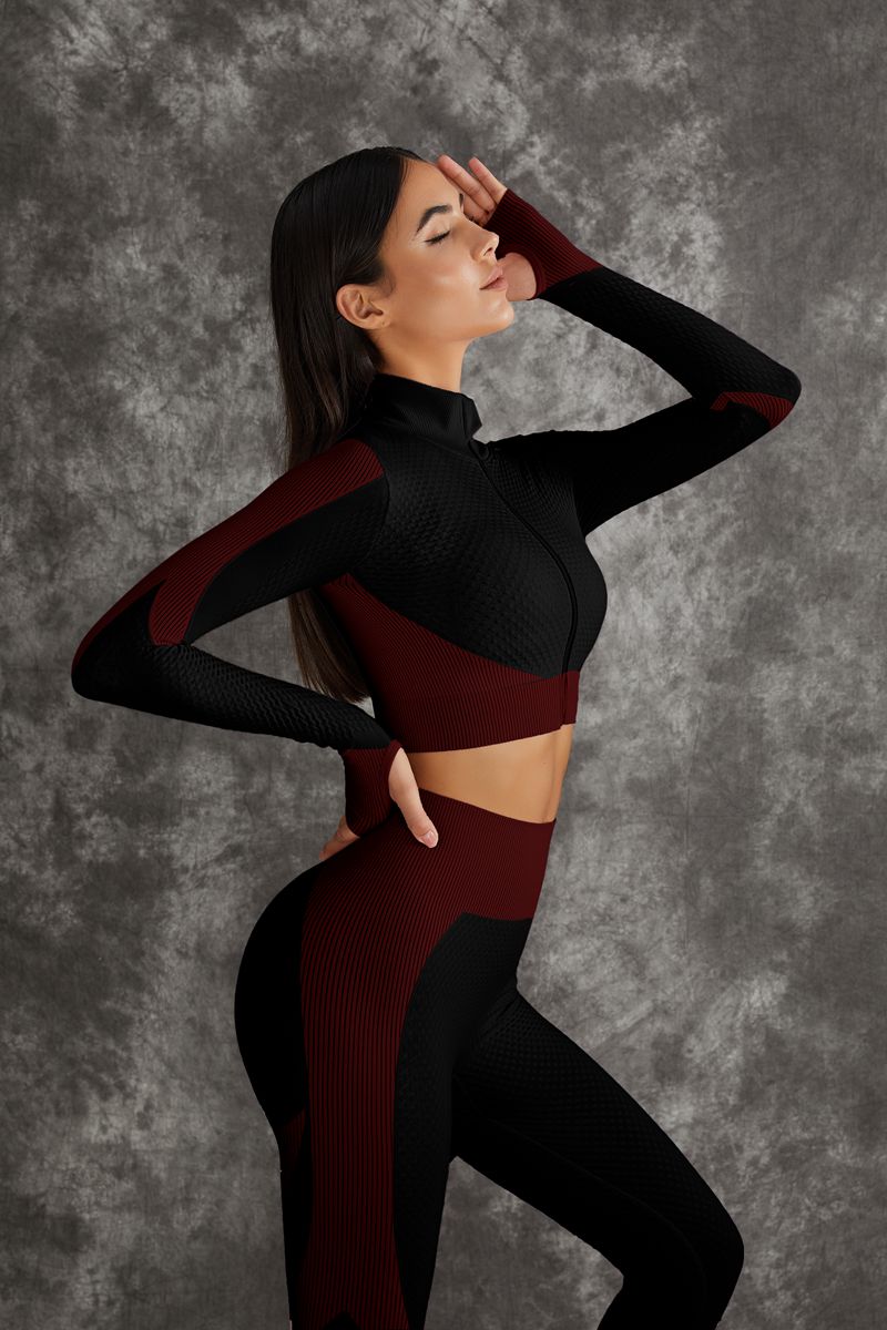 LiviaGym Female 3 Pieces Long Sleeve Zippers Fitness Suit