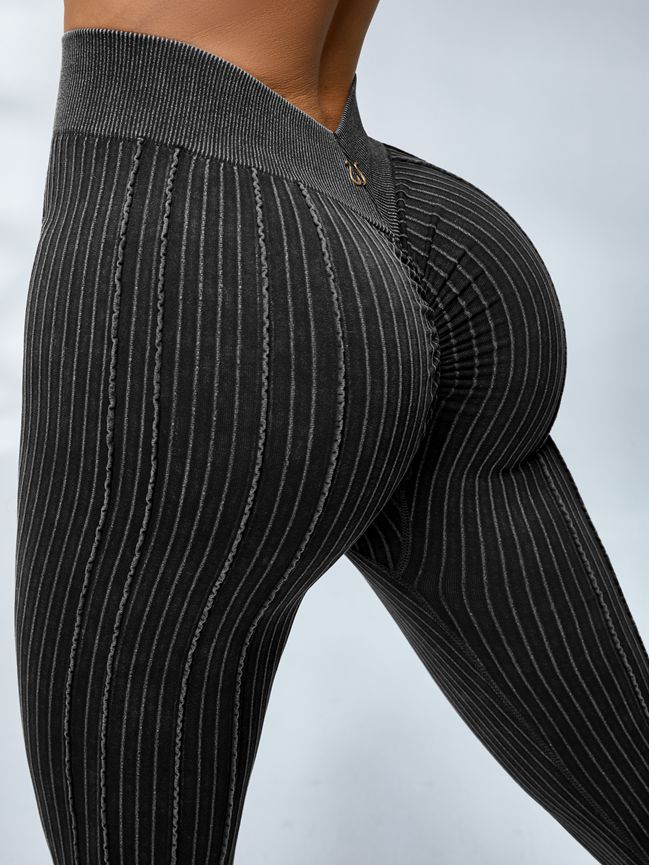 LiviaGym Female V-shaped Waist Ribbed High-waisted Hip-lift Scrunch Bum Leggings