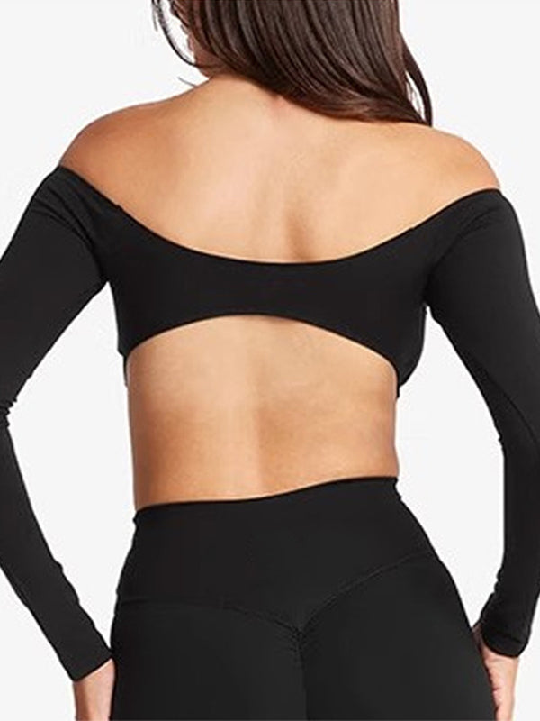LiviaGym Female Sexy Solid Color Backless Elastic Tight Long Sleeves
