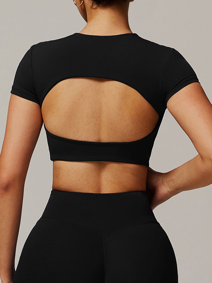 LiviaGym Female Solid Color Backless with Pads Cropped Short Sleeves