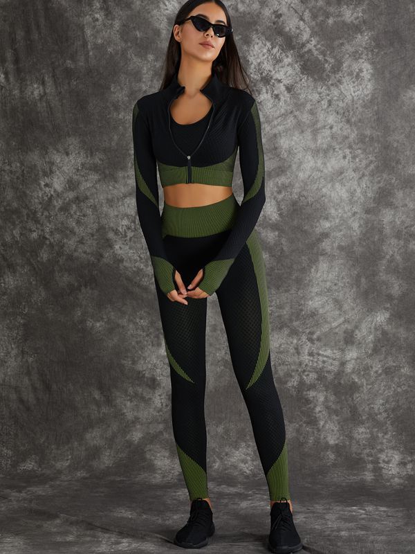 LiviaGym Female 3 Pieces Long Sleeve Zippers Fitness Suit