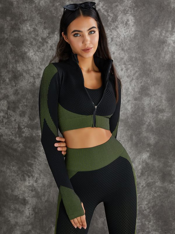 LiviaGym Female 3 Pieces Long Sleeve Zippers Fitness Suit