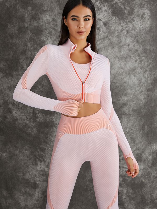 LiviaGym Female 3 Pieces Long Sleeve Zippers Fitness Sportswear