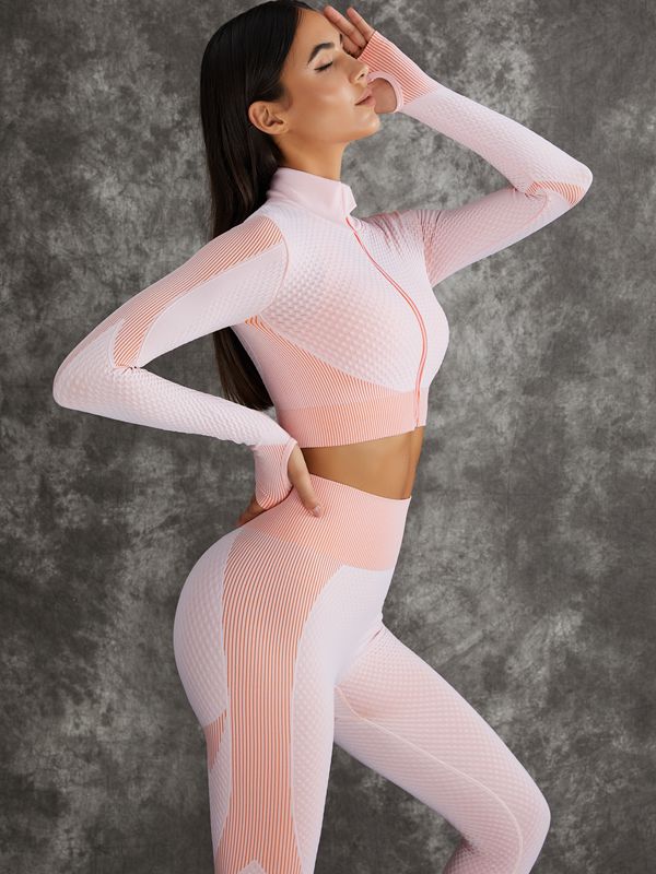 LiviaGym Female 3 Pieces Long Sleeve Zippers Fitness Sportswear