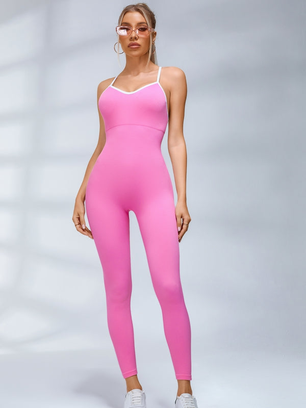 LiviaGym Female Contrast Color Cross Back Ribbed Jumpsuit