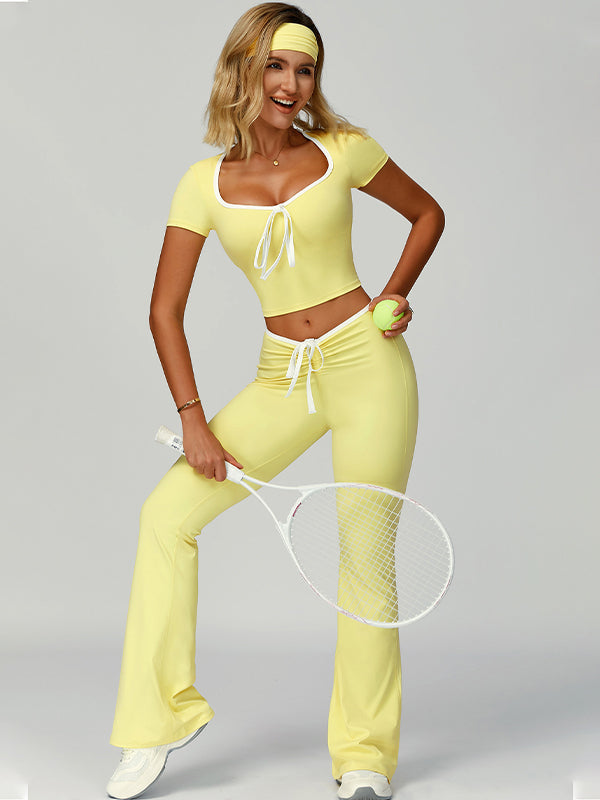 LiviaGym Female Contrast Color Lace-up V-shaped Waist Folds Tracksuit