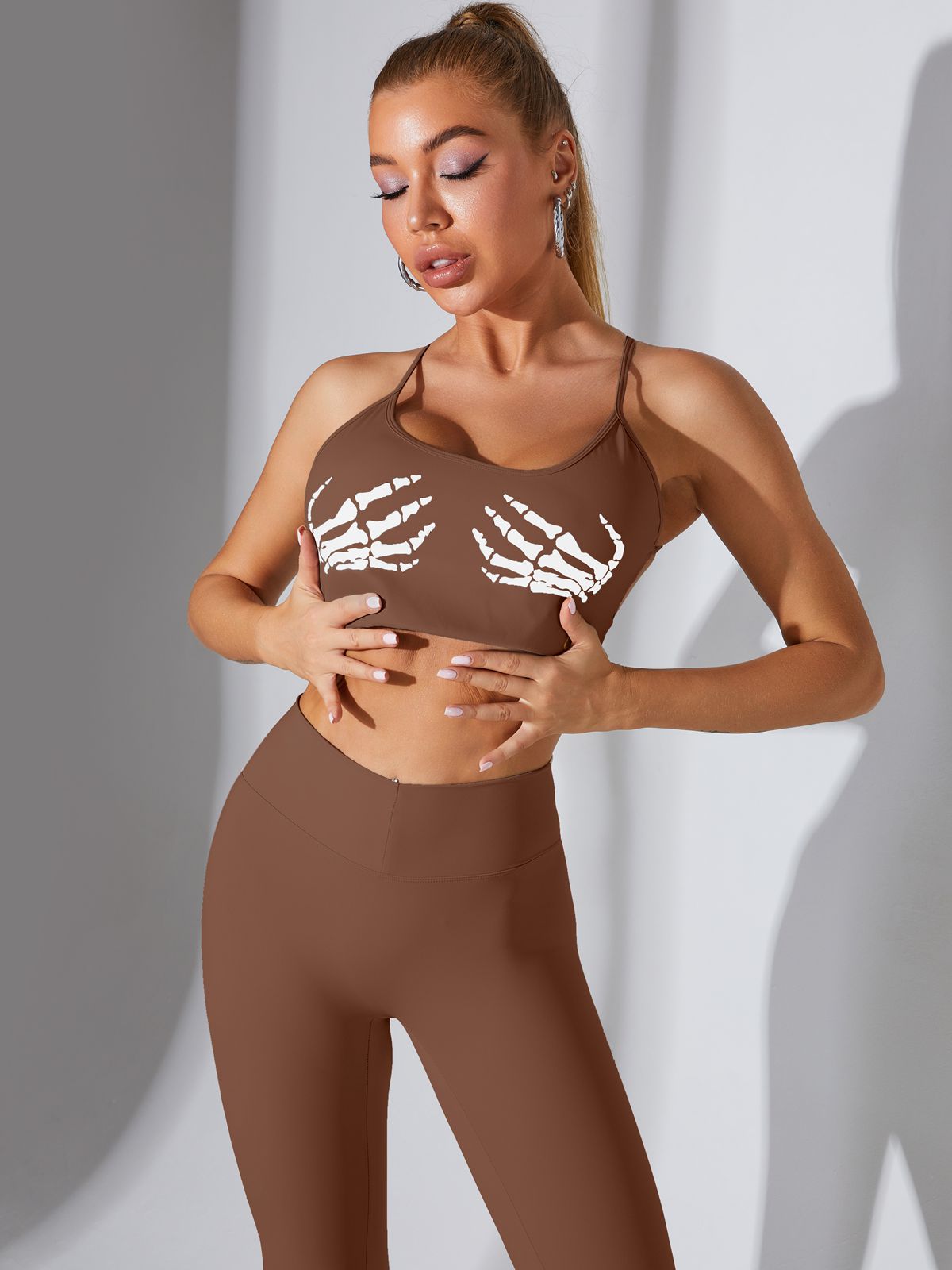 LiviaGym Female "Hand Bones" Print Cross Back Scrunch Bum Tracksuit